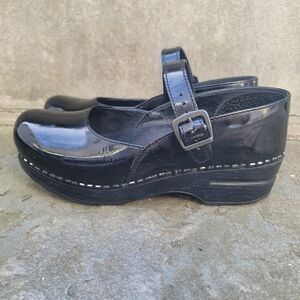 Dansko Black Patent Leather Mary Jane Clogs Size EU 37